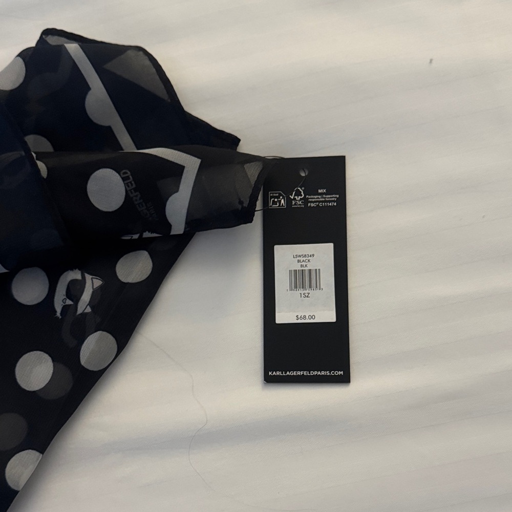 Karl Lagerfeld Black Scarf with White Dots - Picture 8 of 9